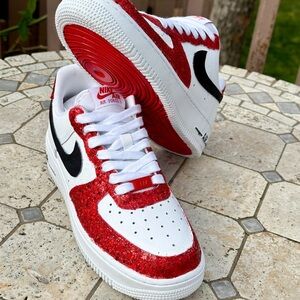 Custom Bling Air Force 1 Sneakers, Glitter Red Bottoms Shoes Women Shoes